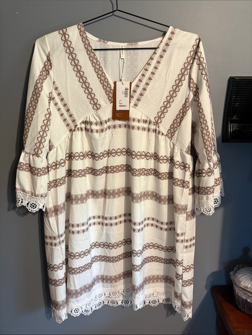 Boho Thread White and Brown Striped Maxi Dress